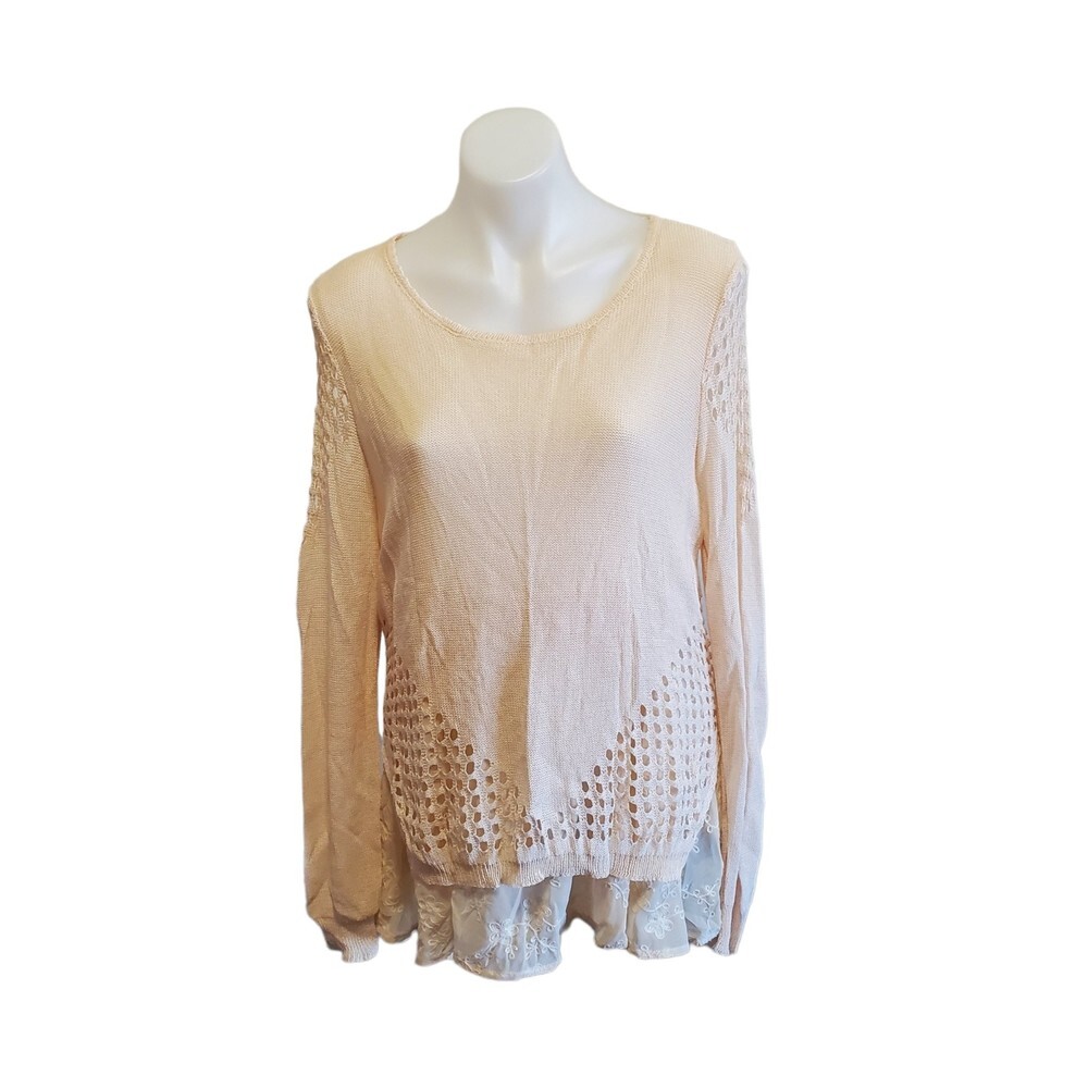 Anthropologie Sunday In Brooklyn Cream Knit Sweater Top Floral Lace Embroidered